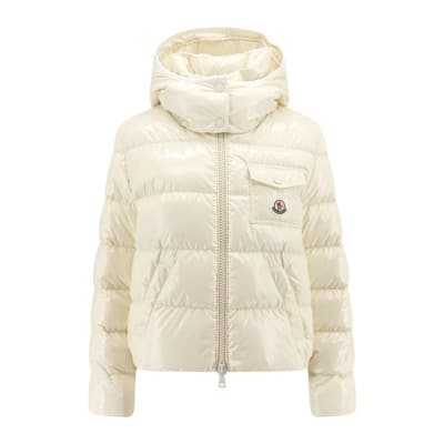 Gewatteerde nylon jas met afneembare capuchon Moncler , Beige , Dames