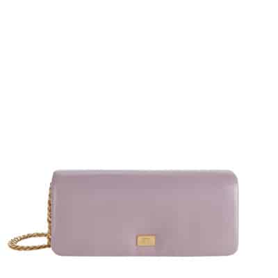 Glanzende Puffy Clutch Tasuette Tas met Logo Plaque Elisabetta Franchi , Purple , Dames