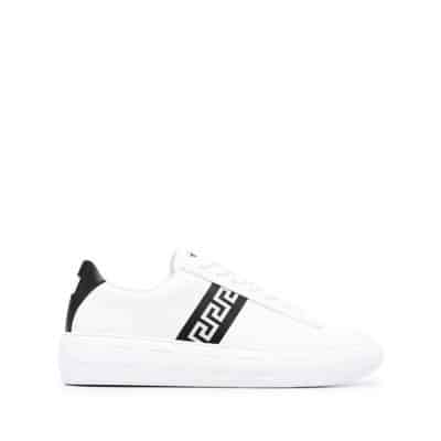 Greca Low-Top Sneakers met Leren Greca Motief Versace , White , Heren