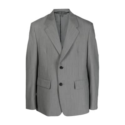 Grijze wollen en mohair jas met klassieke revers en knoopsluiting Prada , Gray , Heren