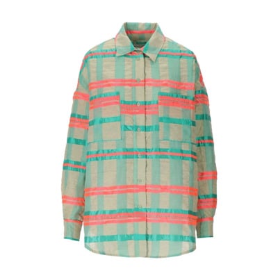 Groen Roze Geruit Overshirt met Kreukel Effect Essentiel Antwerp , Green , Dames