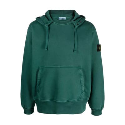 Groene Katoenen Hoodie met Kompas Patch Stone Island , Green , Heren