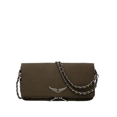 Groene Rock Clutch Python Leren Tas Zadig & Voltaire , Green , Dames