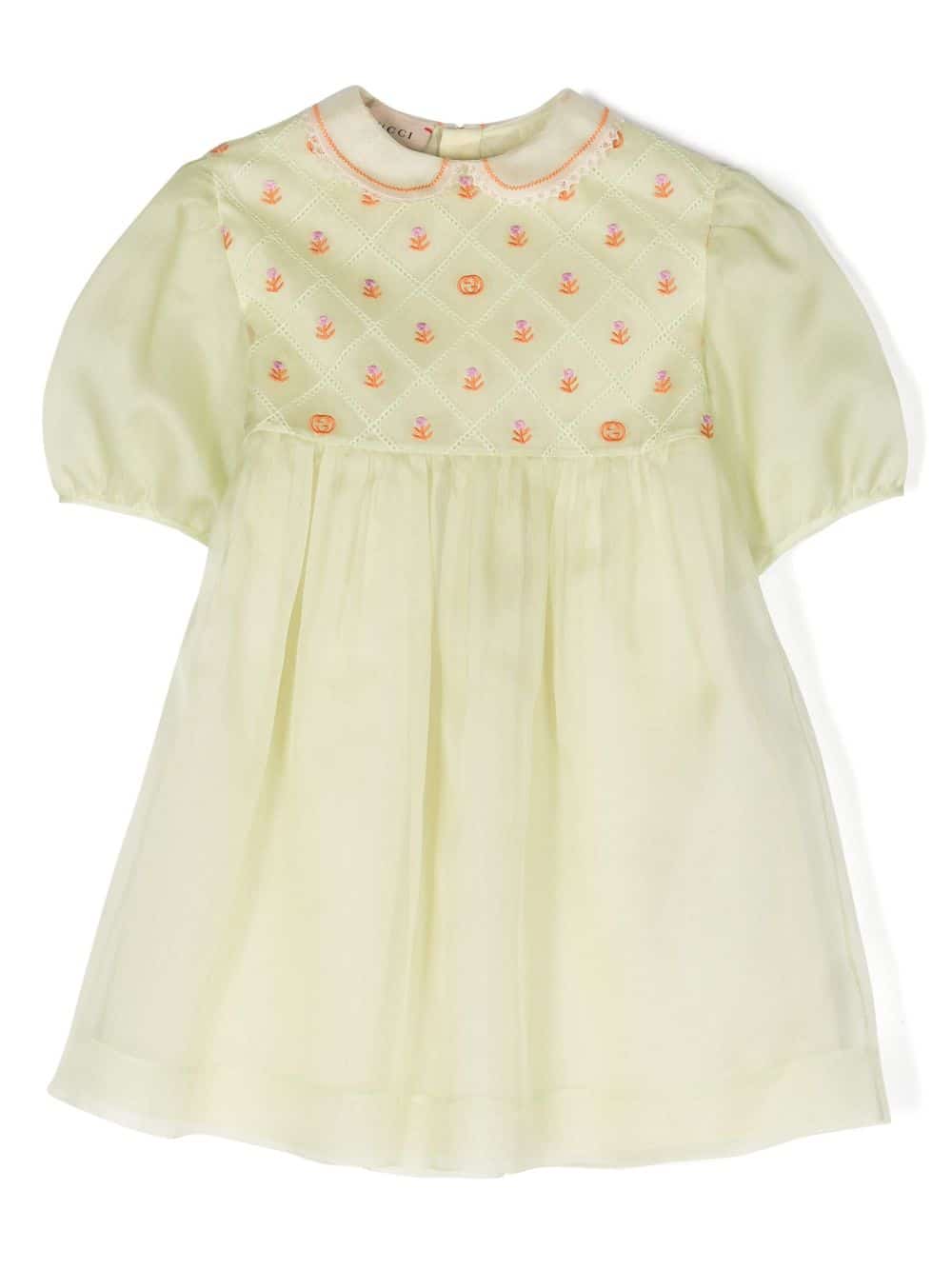 Gucci Kids Zijden organza jurk met geborduurde bloemen - Groen