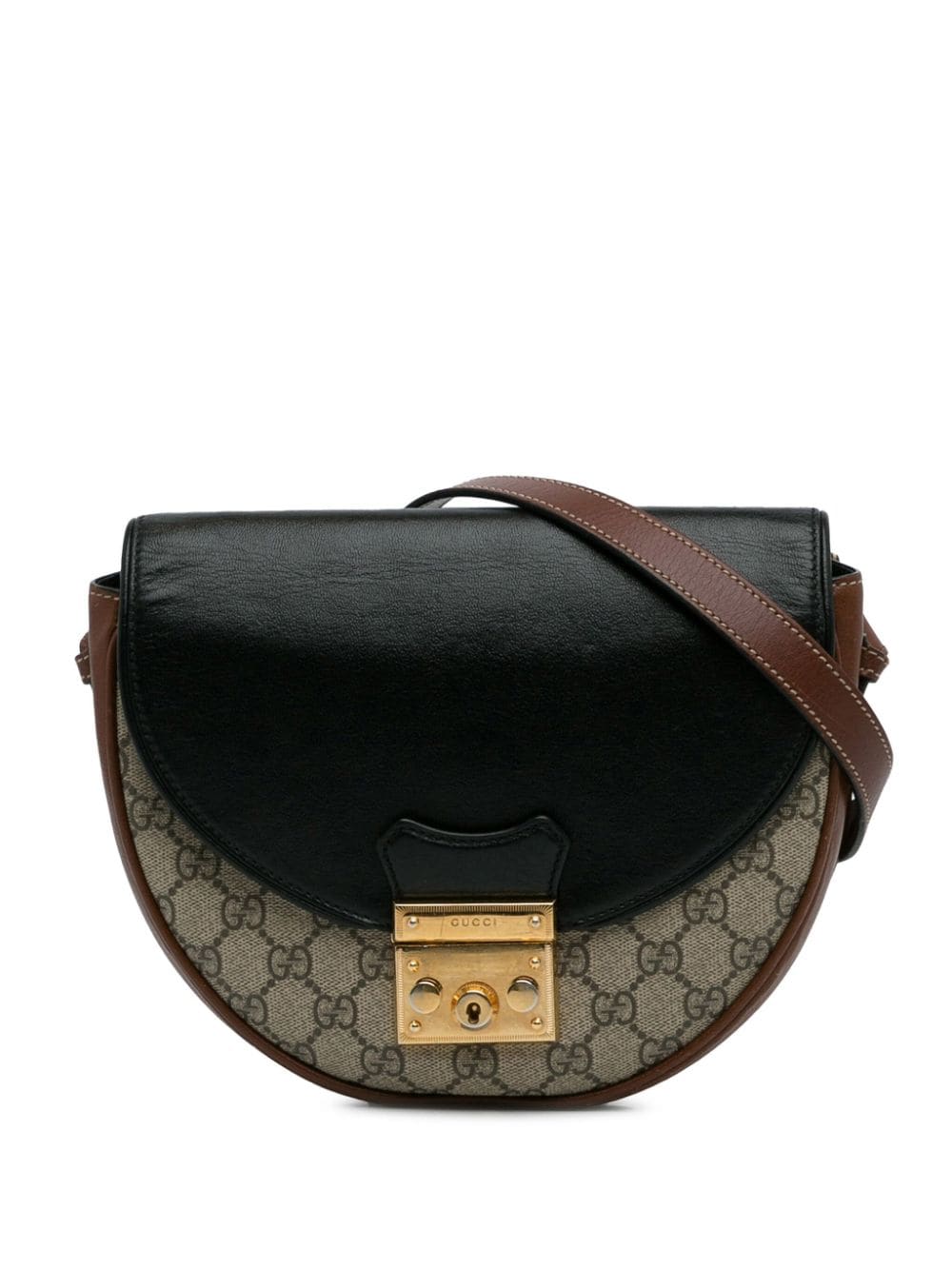 Gucci Pre-Owned 2016-2023 Saddle Padlock c Flora kleine crossbodytas - Bruin