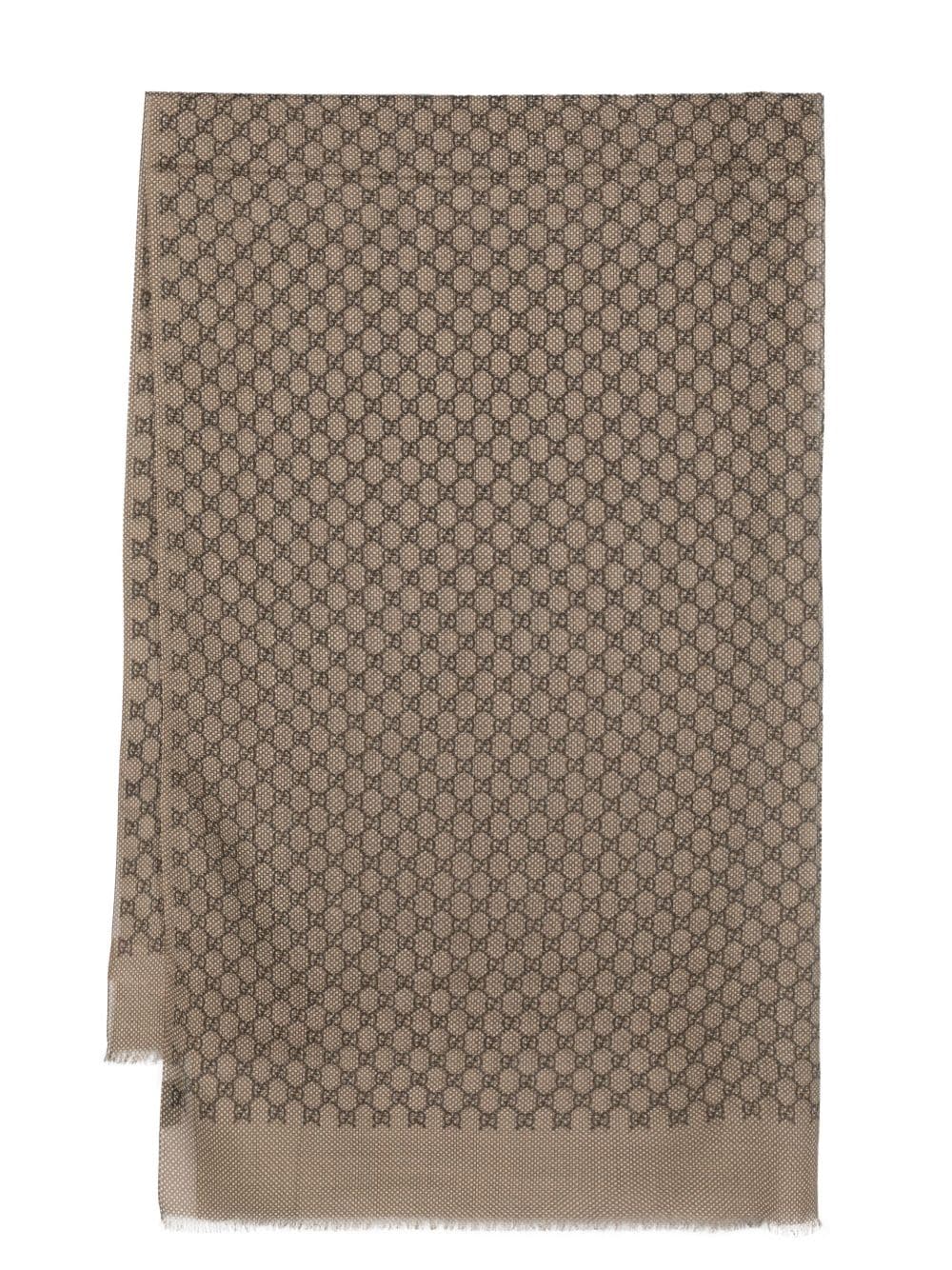 Gucci Sjaal met GG jacquard en franje - Beige