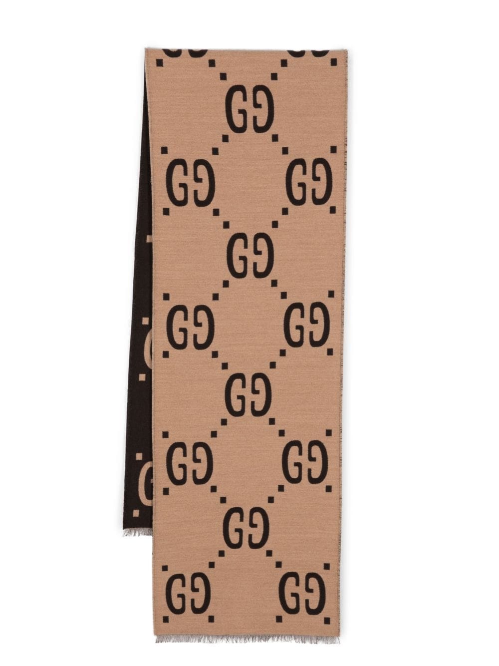 Gucci Sjaal met jacquard en franje - Bruin