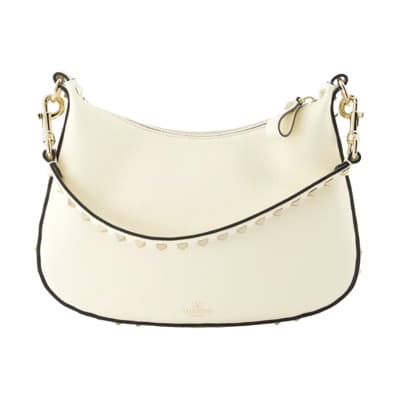 Hobo tas van textuurleer Valentino Garavani , White , Dames