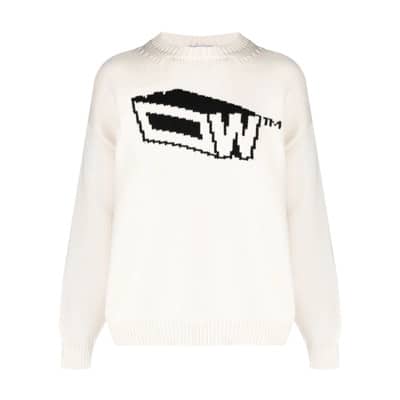 Intarsia-Logo Gebreide Trui Off White , White , Heren