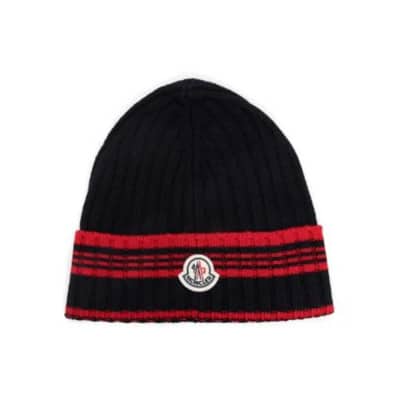 Intarsia-gebreide logo muts van virgin wol Moncler , Black , Heren