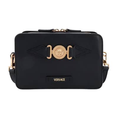 Italiaanse Leren Cross Body Tas Versace , Black , Dames