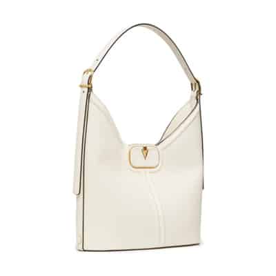 Ivoor Hammered Leren Hobo Tas met Gouden Hardware Valentino Garavani , White , Dames