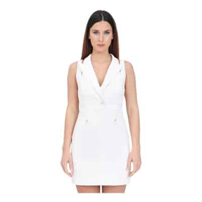 Ivoor V-Hals Jurk met Tailored Cut en Jasachtige Revers Elisabetta Franchi , White , Dames