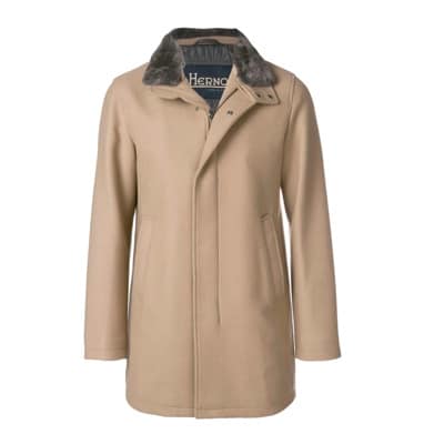 Kameel Beige Wollen Jas met Bontafwerking Herno , Beige , Dames