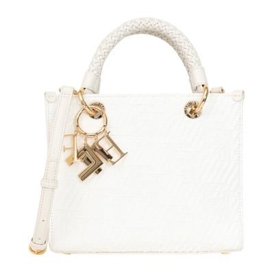 Kleine Witte Jacquard Charm Shopper Tas Elisabetta Franchi , Beige , Dames