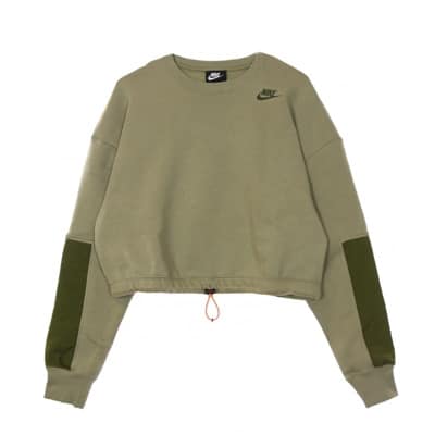 Korte Crew Fleece Trui - Light Army/Cargo Khaki Nike , Green , Dames