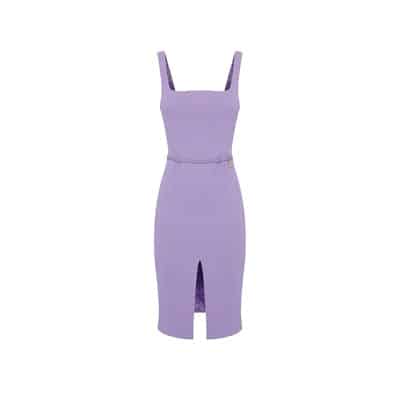 Korte Jurk van Stretch Crêpe met Centrale Split en Rits Elisabetta Franchi , Purple , Dames