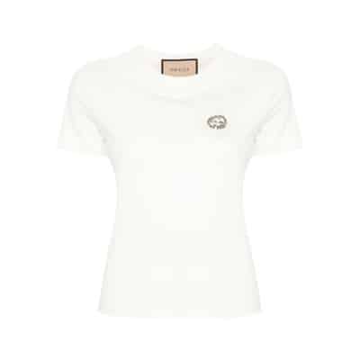 Kristalversierde Interlocking G T-shirt Gucci , White , Dames