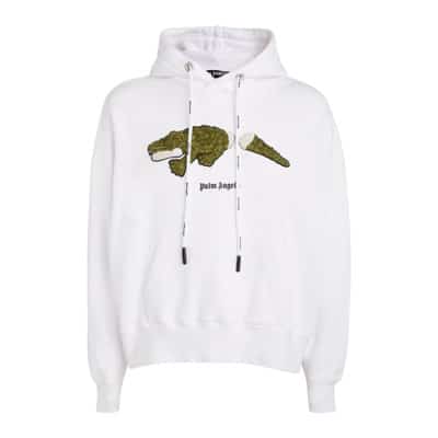 Krokodil Hoodie met Geborduurde Details Palm Angels , White , Heren