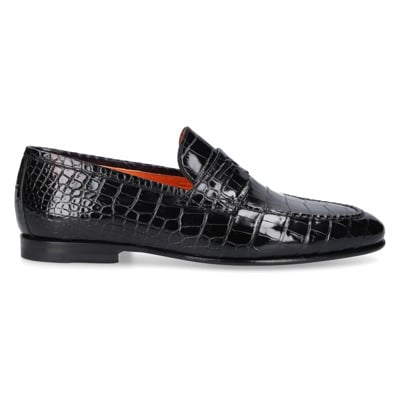 Krokodillenleren Loafers Santoni , Black , Heren