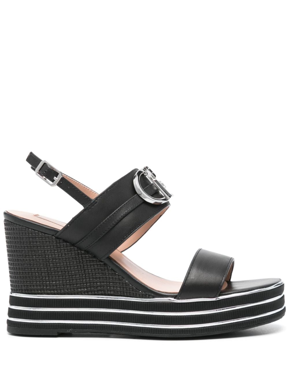 LIU JO 100mm logo-plaque wedge sandals - Zwart