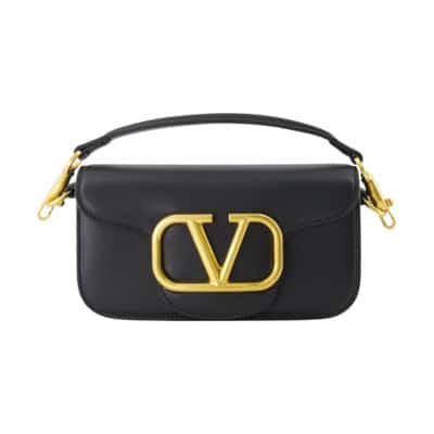 Lamé Leren Schoudertas Valentino Garavani , Black , Dames