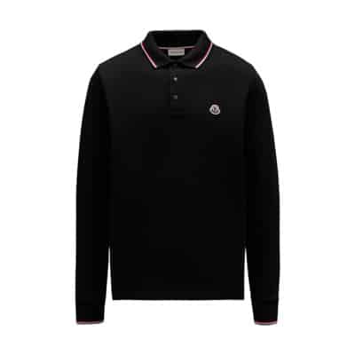 Lange mouwen katoenen polo met tricolor kraag Moncler , Black , Heren