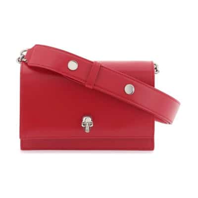 Leren Skull Crossbody Tas met Kristallen Alexander McQueen , Red , Dames