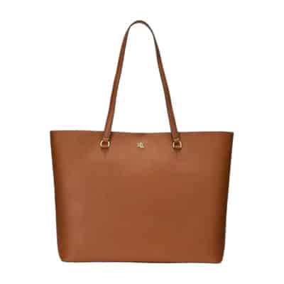 Leren Tote Tas met Gouden Metalen Logo Ralph Lauren , Brown , Dames