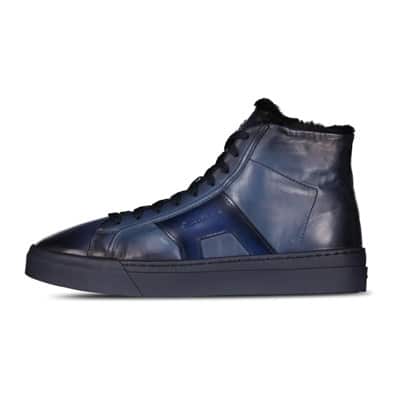 Leren hoge sneakers met bont Santoni , Blue , Heren