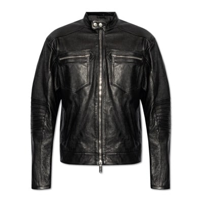 Leren jas met opstaande kraag Dsquared2 , Black , Heren