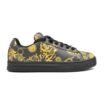 Leren sneakers met gouden details Versace Jeans Couture , Black , Dames