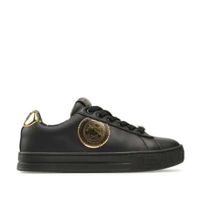 Leren sneakers met gouden logodetail Versace Jeans Couture , Black , Dames