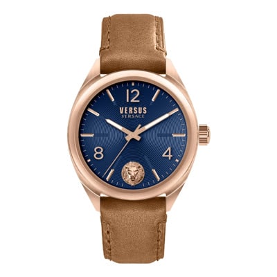 Lexington Leren Horloge Blauwe Wijzerplaat Versus Versace , Brown , Heren