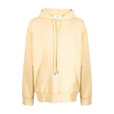 Lichtgele Geborduurde Logo Hoodie Ami Paris , Yellow , Heren