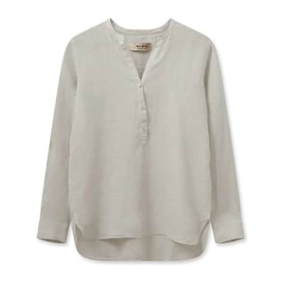 Linnen blouse met V-hals en knoopsluiting MOS Mosh , Beige , Dames