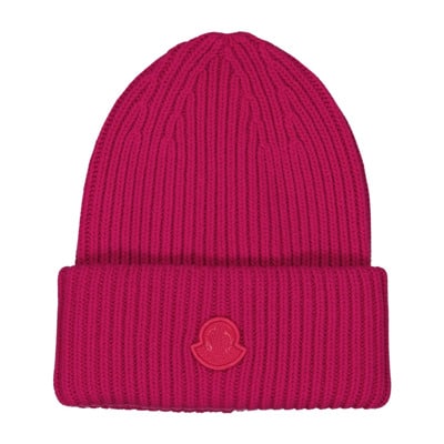 Logo Patch Ribgebreide Wollen Muts Moncler , Pink , Dames