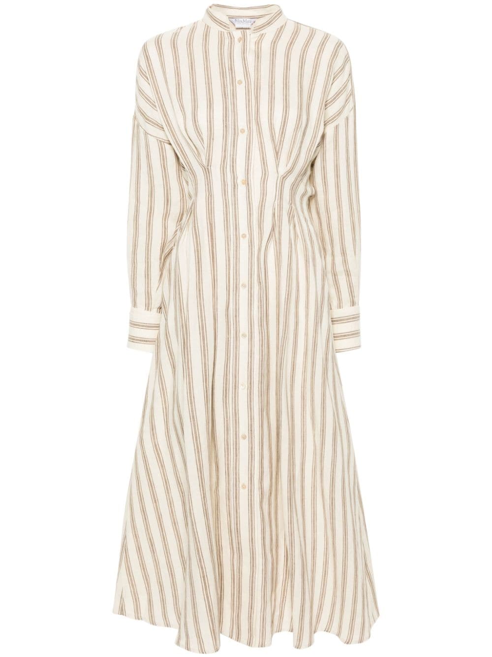 Max Mara Gestreepte linnen jurk - Beige