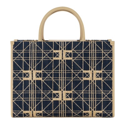 Medium Jacquard Shopper Tas met Imitatie Leren Details Elisabetta Franchi , Blue , Dames