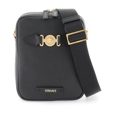 Medusa Biggie Leren Crossbody Tas Versace , Black , Heren