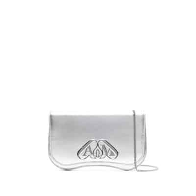 Metallic Effect Signature Seal Logo Tas Alexander McQueen , Gray , Dames