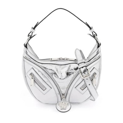 Metallic Leren Repeat Hobo Tas Versace , Gray , Dames