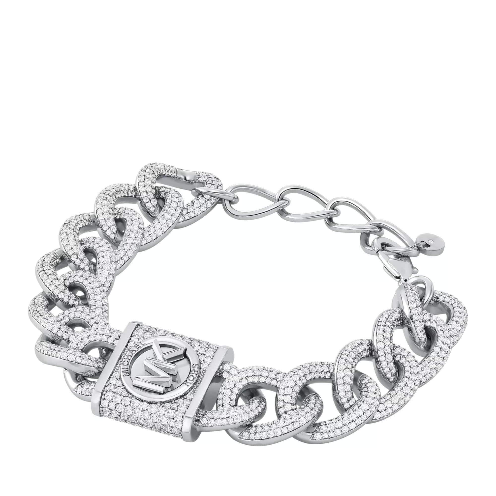 Michael Kors Armbanden - Platinum-Plated Brass Pavé Lock Statement Chain in silver