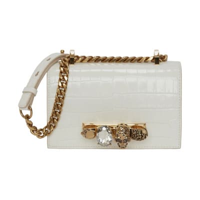 Mini Jewelled Satchel Tas - Wit Krokodil-geëmbosseerd Leer Alexander McQueen , White , Dames