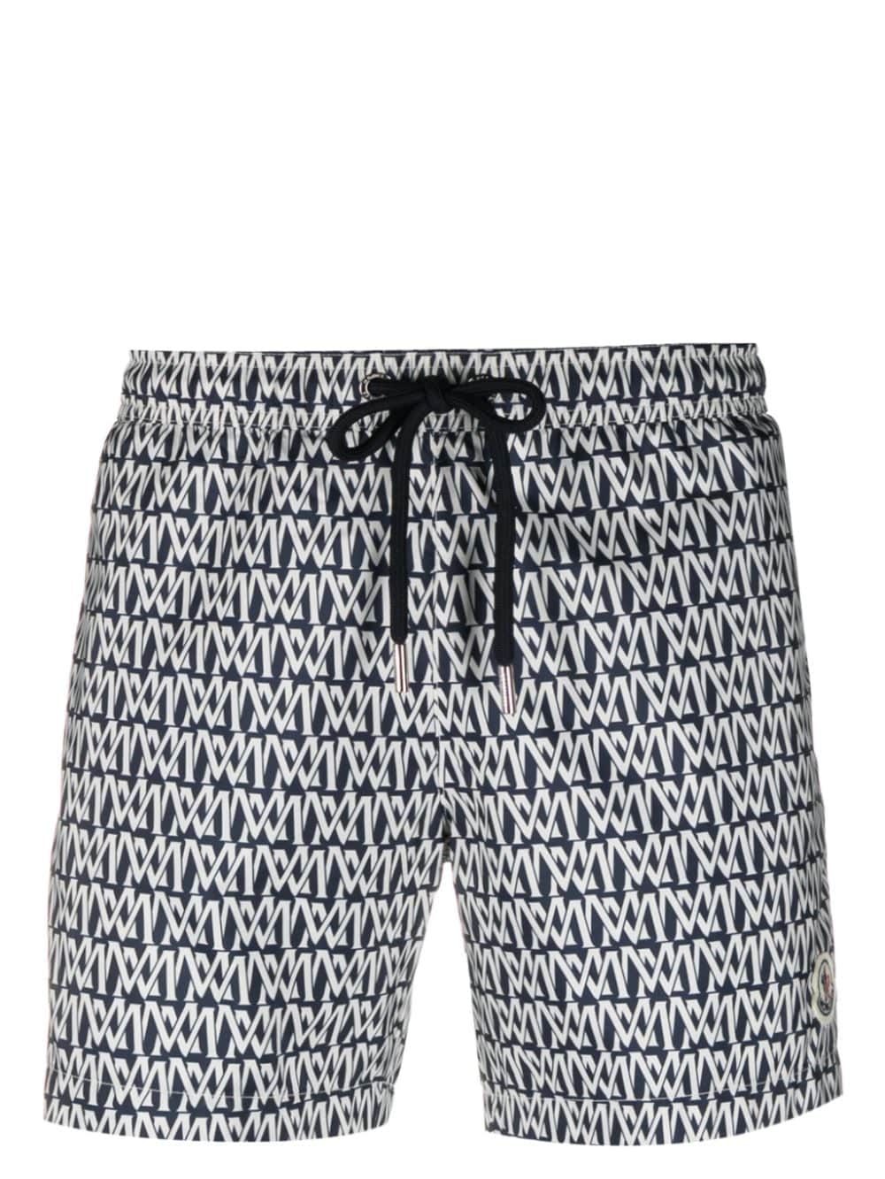 Moncler Zwembroek met monogramprint - Blauw