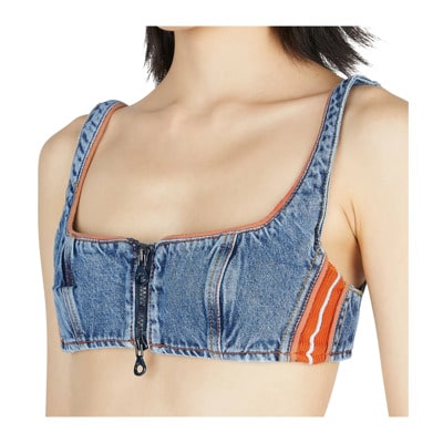 Mouwloze top met denimweefsel Diesel , Blue , Dames