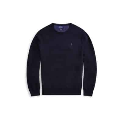 Navy Heather Pima Katoenen Ronde Hals Trui Polo Ralph Lauren , Blue , Heren