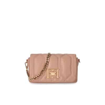 Nude Puffy Crossbody Tas met Gouden Details Elisabetta Franchi , Beige , Dames