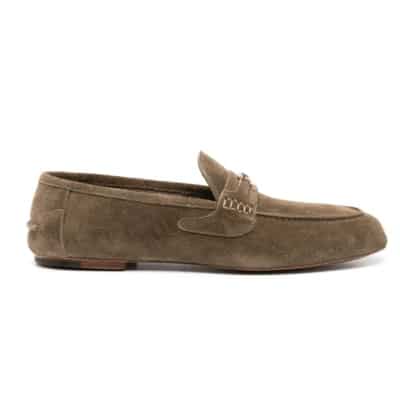 Olijfgroene suède loafers met Interlocking G-logo Gucci , Brown , Heren