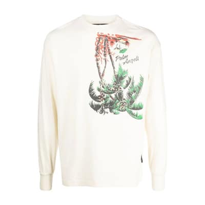 Omgekeerde Palm Longsleeve Tee Palm Angels , White , Heren